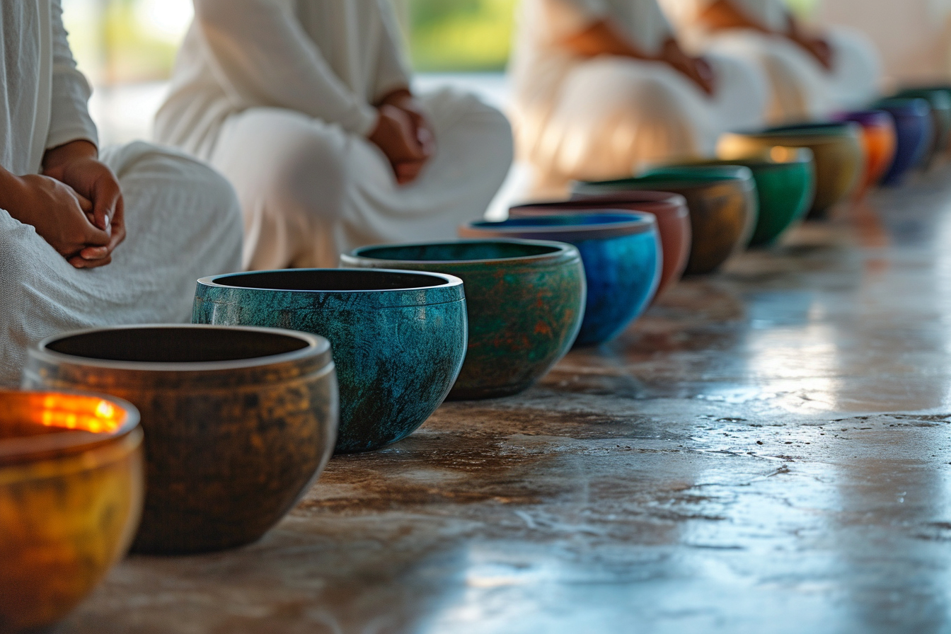 The practice of sound meditation with tibetan bowls